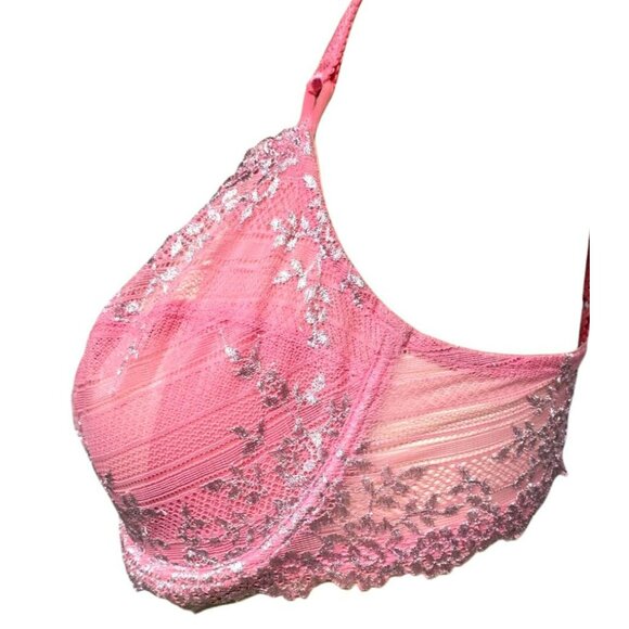 2 Wacoal Sexy Lace Underwire Bra 36D Sheer Pink Silver Blue Floral Lingerie 36 D - Picture 7 of 16